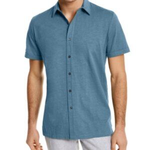 TASSO ELBA Mens Blue Heather Short Sleeve Collared Classic Fit Button Down Shirt